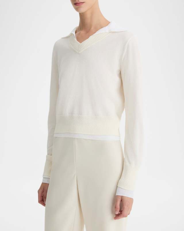 Fine Knit Layered Collared Sweater